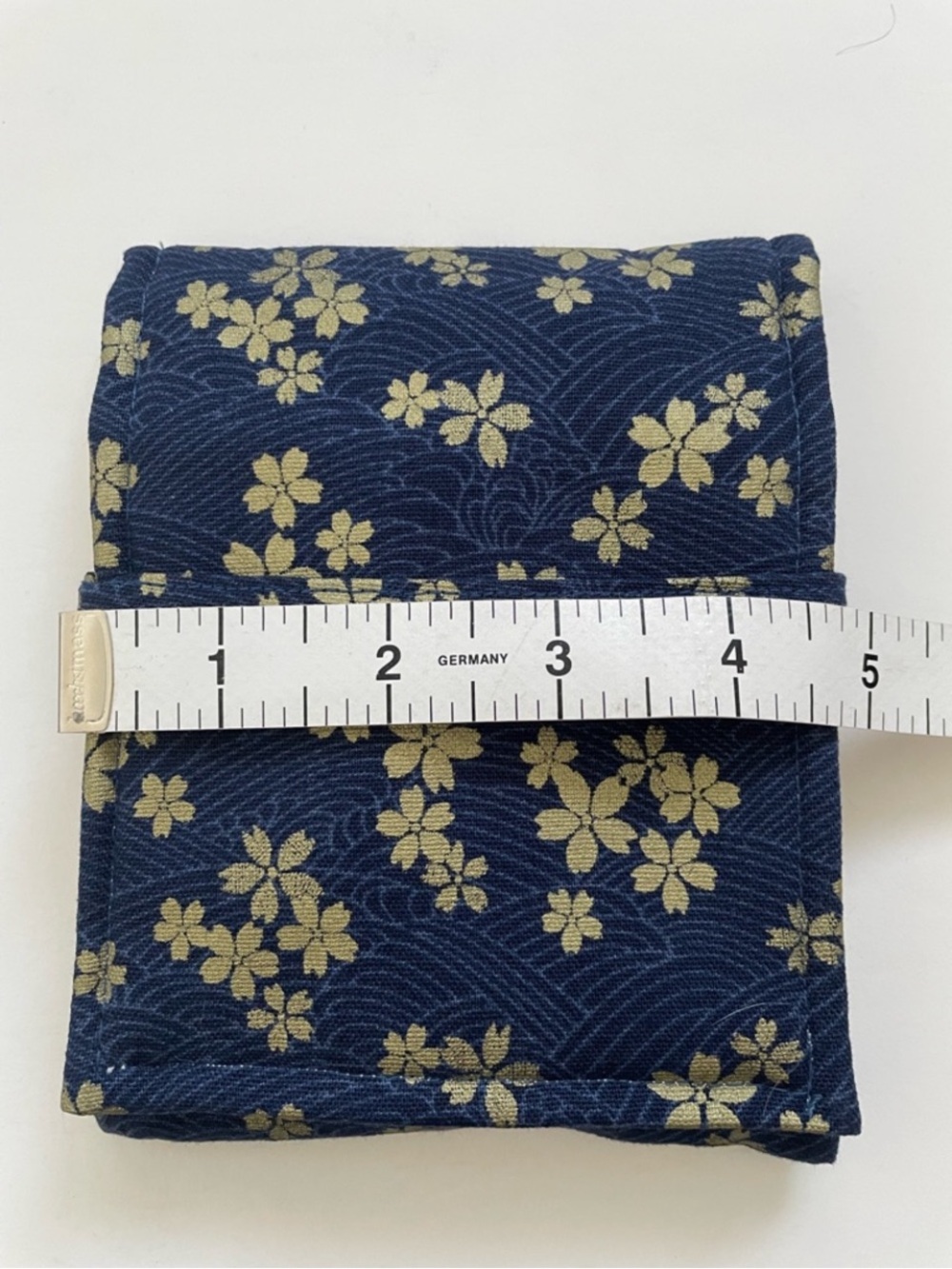 Blue gold sakura flower japanese fabric fountain pen pouch case new - Picture 2 of 7